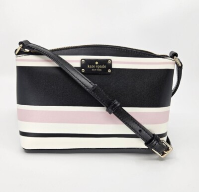 Kate Spade Small Black Ivory Pink Striped Mille Crossbody Shoulder Bag  Purse NEW