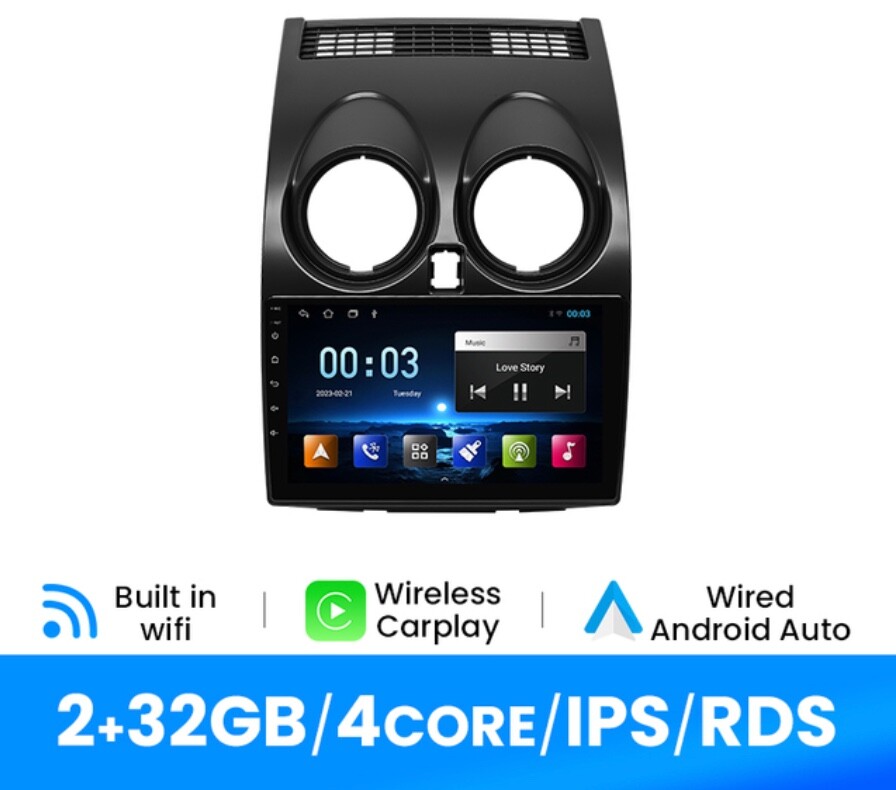 Autoradio sans fil Carplay pour Nissan Qashqai J10, idéal pour les départs en vacances en famille