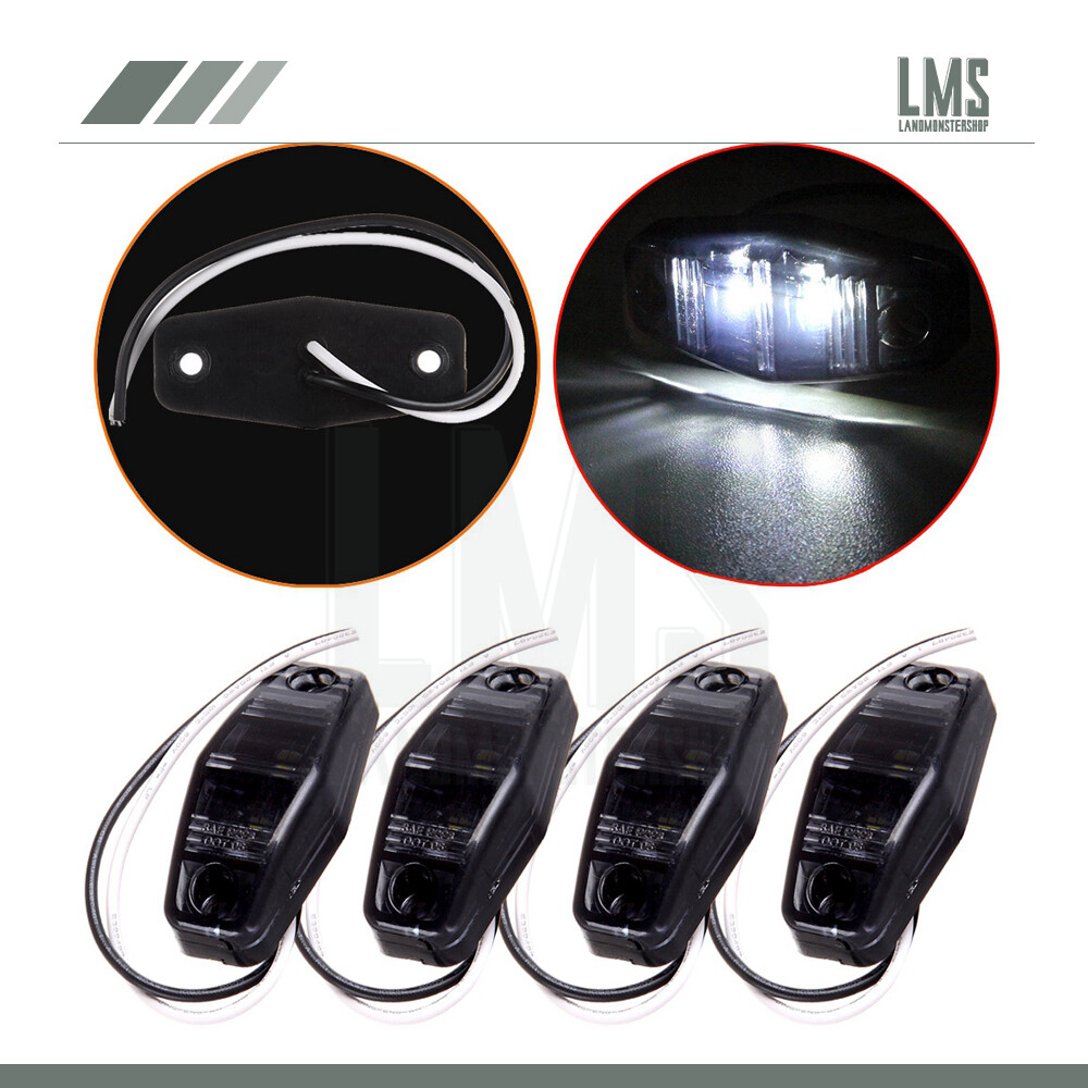 4X Universal White LED Side Marker Lights 12V Smoke Cover Surface Mount for Trailers
