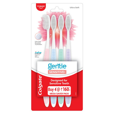 Colgate Sensitive Toothbrush Pack of 4 Ultra Soft Bristles Gentle Cleaning