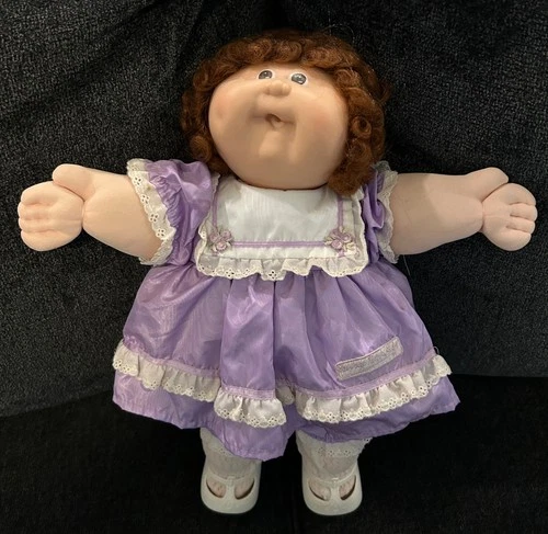 1987 CABBAGE PATCH KIDS doll red haired girl in purple ruffle dress