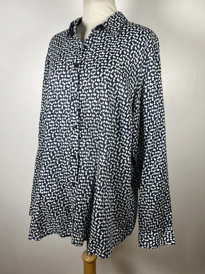 Camisa Top Coldwater Creek 2X Azul Blanco Lunares Botón Delantero Manga Larga V7 Foto 4 de 4