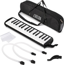 32 Key Melodica with Carrying Bag, Double Tubes Mouthpieces, Wipe Cloth, Air Pia