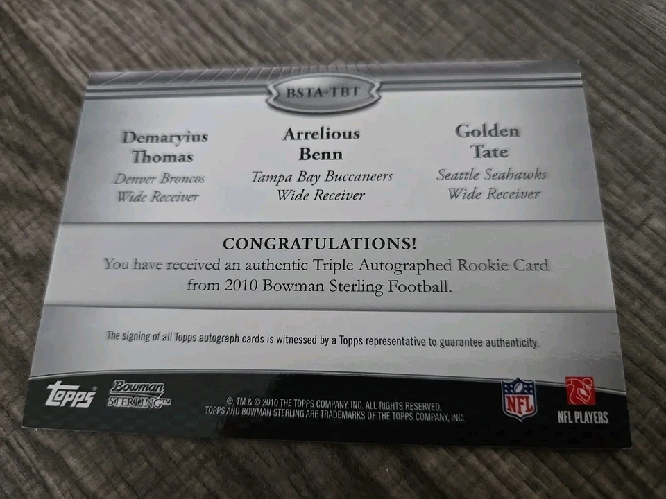 Gradable 2010 Demaryius Thomas Triple RC AUTO /10 made Bowman Sterling Refractor - Image 2 of 2