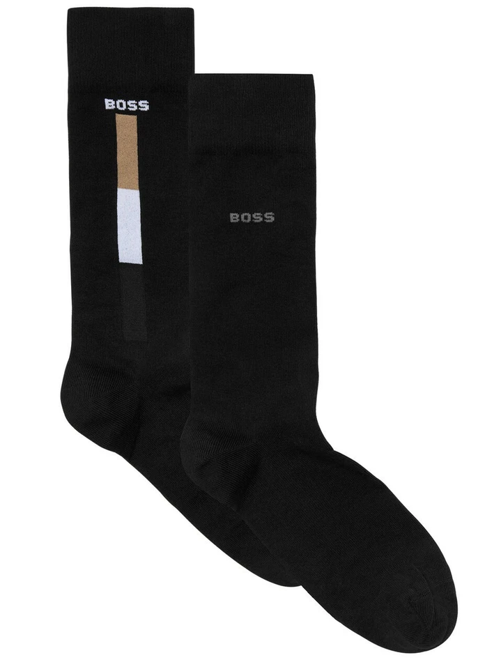 HUGO BOSS Crew Men's Dress Socks, Black 2-Pack Logo Cotton Blend, Size-7-13 - Image 2 of 3