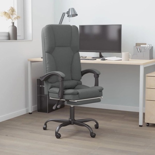 Vidaxl Massage-BüRostuhl Mit Liegefunktion Dunkelgrau Stoff Neu-image