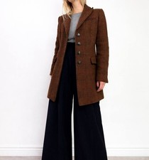 Sézane Brown Tweed Red Windowpane Wool Coat Tailored Paris Size S