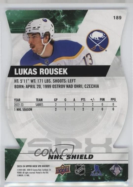 2023-24 SPx Rookies NHL Die-Cut Hologram /25 Lukas Rousek #189 Rookie RC Shield - Image 2 of 2