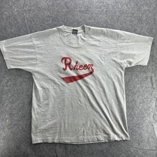 Vintage Rheem Shirt Mens XL Gray Red 33 Soft Poly Cotton Tee Fruit Loom 90s