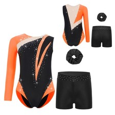 Kids Girls Dancewear Dance Outfit Gymnastics Set Training Shiny Rhinestones