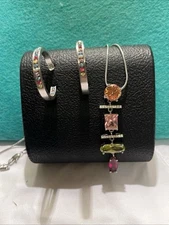 Park Lane Necklace Center Stage Ruby Sapphire Gemstone & Hoop Earrings 725c