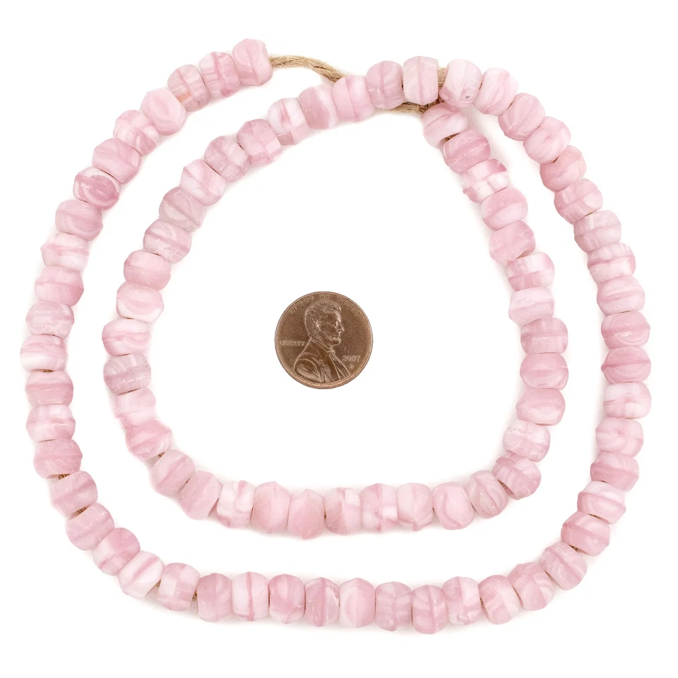 Cuentas de padre remolino rosa y blanco 8 mm vidrio redondo agujero grande 24 pulgadas hilo Foto 2 de 4