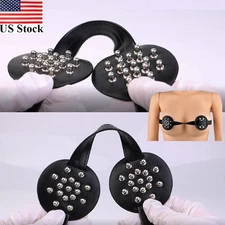 Breast Massage Bra With Metal Nail Leather Harness Lingerie for Nipple Stimulate