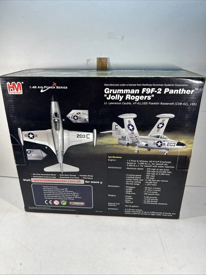 Hobby Master 1/48 F9F-2 Panther US  Navy 61st Fighter Squadron Jolly Rogers USS - Image 3 of 4