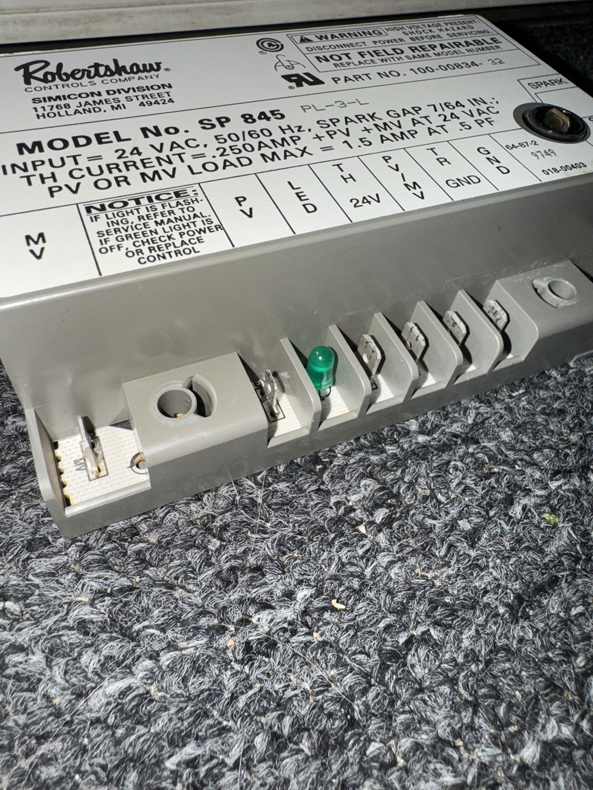 Robertshaw 780-845 Ignition Module Intermittent Pilot 24V SP845 PL-3-L