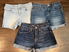 Girls Old Navy Blue Denim Distressed Cut-off Adjustable Waist Jean Shorts Lot 14