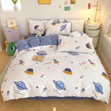 Rocket Duvet Cover Set Twin 100 Cotton Bedding Cartoon Astronaut Galaxy Univ...