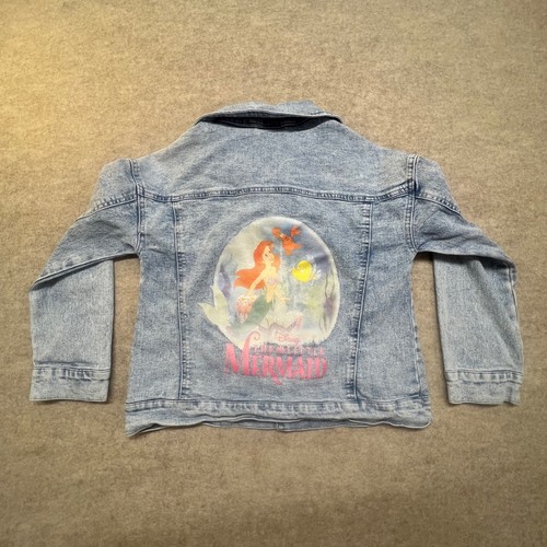 Disney Denim Jacket Kids Medium Blue Good Little Mermaid Ariel Acid Wash Vintage