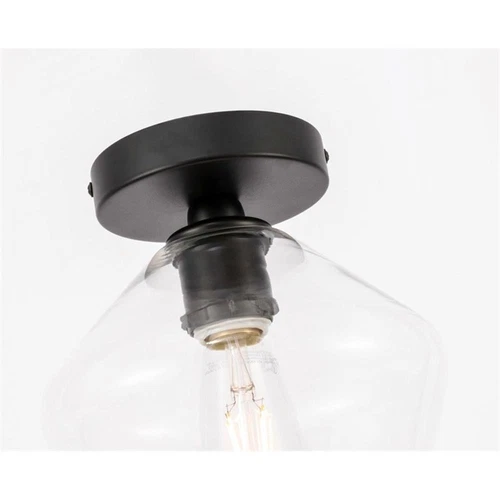 Living District Gene 1-Light Metal & Glass Flush Mount in Black/Clear - Picture 6 of 7