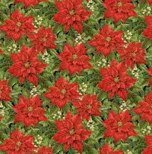 Timeless Treasure - Christmas Packed Poinsettia & Leaves Metallic Quilt Fabric