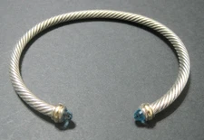 DAVID YURMAN Sterling Silver 925 18k Gold Cable Cuff Bangle Bracelet 4mm