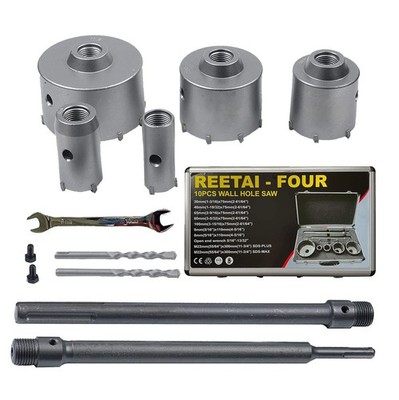 10Pcs SDS Plus Concrete Hole Saw Kits, Tungsten Carbide Wall Hole Cutter Ceme...