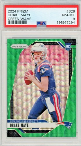 2024 PANINI PRIZM GREEN WAVE #329 - DRAKE MAYE ROOKIE RC PSA 8 PATRIOTS
