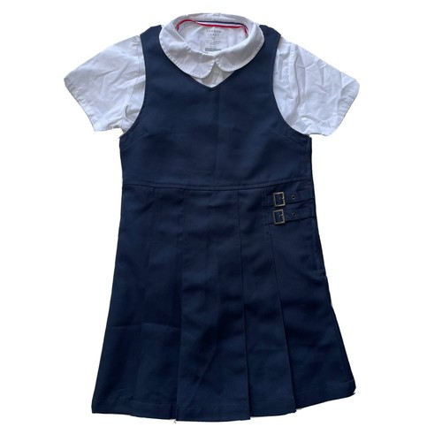 French Toast Girls Navy/White Peter Pan Collared Pleated Dress Skirt Uniform L