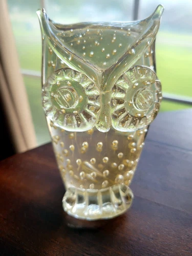 Murano Glass Owl Figurine Paperweight Gold Infused Controlled Bubbles VTG Rare!