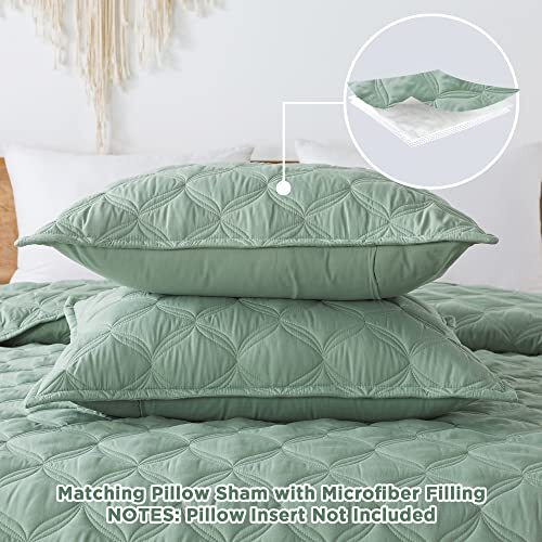 Litanika Sage Green Quilts Queen Size Bedding Set Full Lightweight