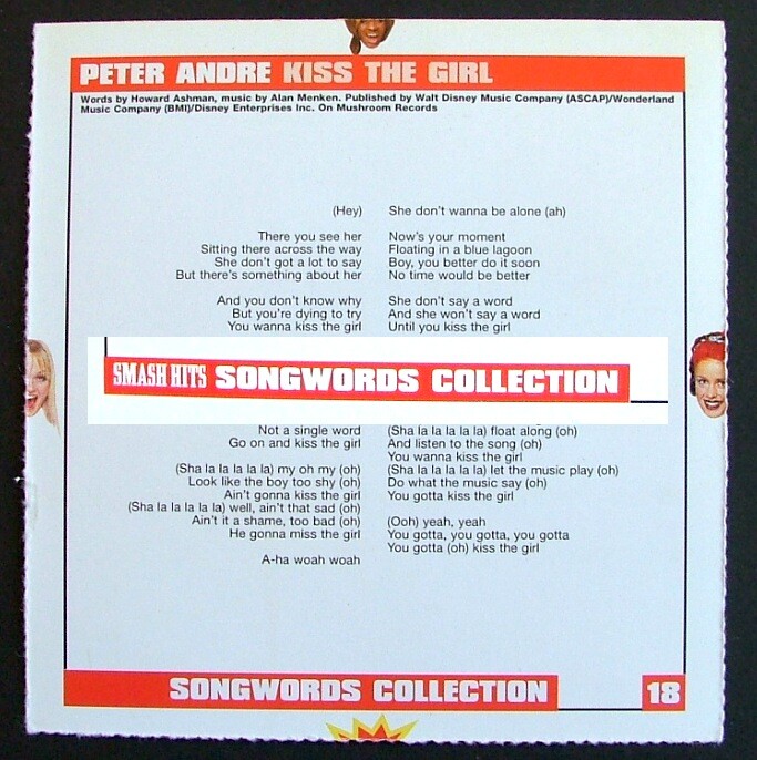 Smash Hits Songwords card – Peter Andre – Kiss The Girl – R* 18