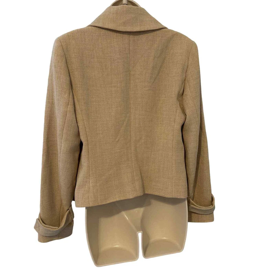Blazer Ann Klein Bronceado Frontal Abierto Cuello Cortado con Puños con Cinturón Talla 10 Usado Foto 4 de 4