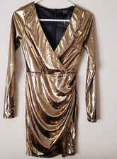 NASTY GAL Womens Metallic GOLD Wrap Dress NWT Size XSmall 