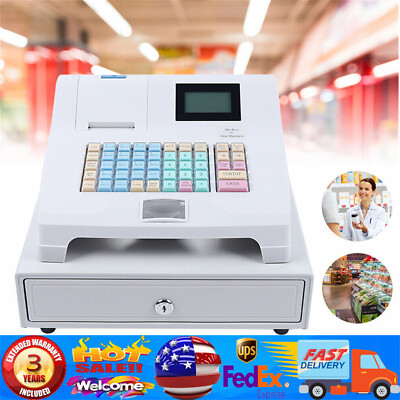 Electronic Cash Register Pos System 48 Keys Supermarket Bar Retail Shop w/Drawer