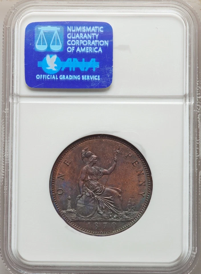 GREAT BRITAIN VICTORIA 1870 PENNY, UNCIRCULATED, NGC CERTIFIED MS62-BN - Image 2 of 2