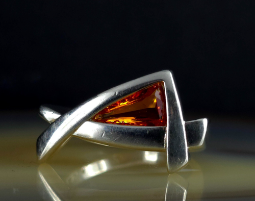 Ring Silber 925 Zirkonia orange 18,5 mm massiv - markant attraktiv & ausgefallen