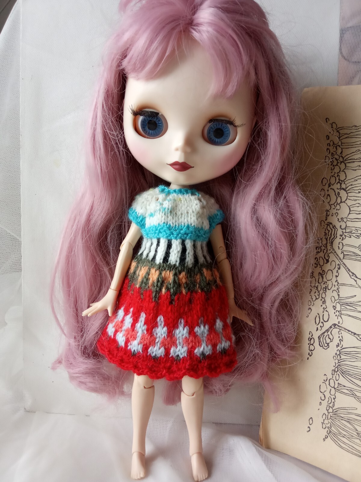 Handmade red dress for Blythe or 1/6 scale doll outfit-image