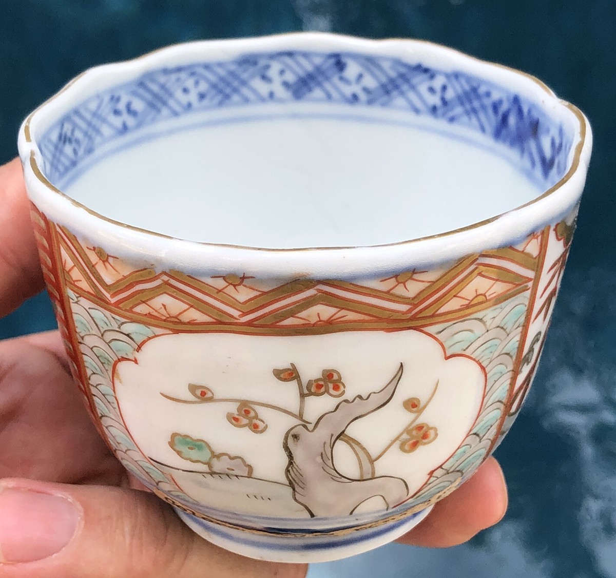 Antique Hand Painted Imari Arita Tea Soba Cup Flowering Trees Gold  display picture 1