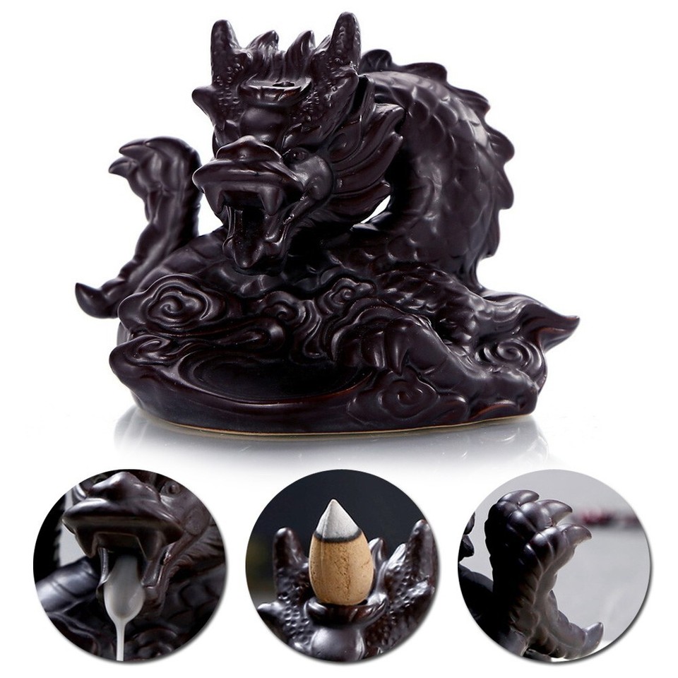 Ceramic Dragon Waterfall 1pc Incense Burner & 10pcs Cone Incenses