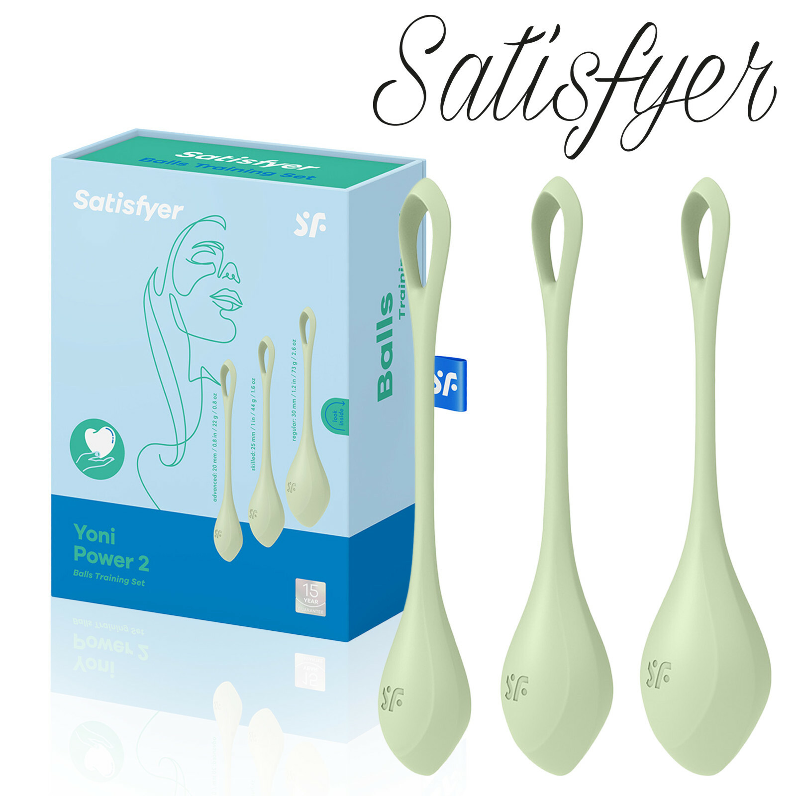 Satisfyer Yoni Power 2 PELVIC FLOOR Training Set LIGHT GREEN 3 Sfere di KEGEL