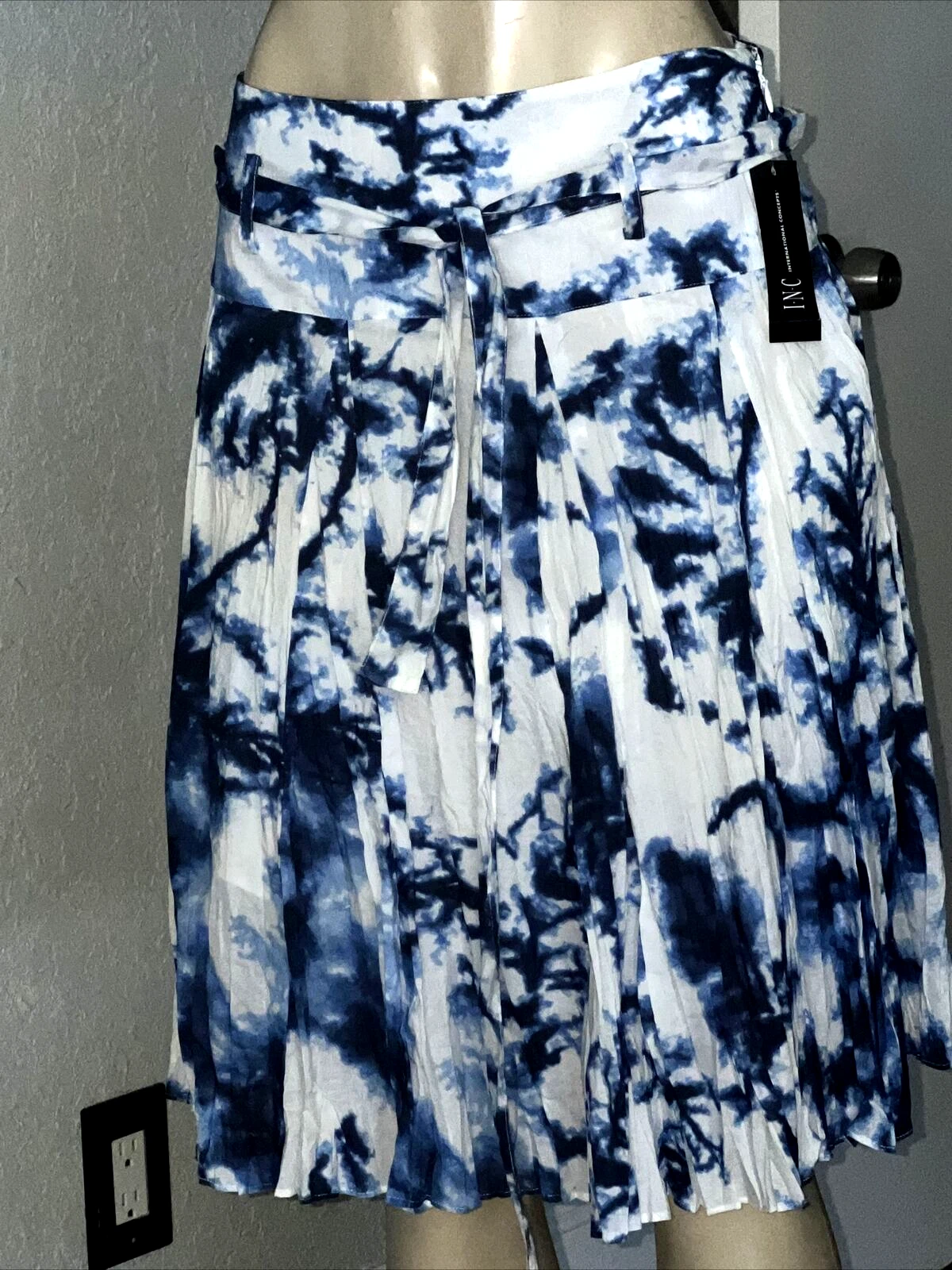 International Concepts Skirt Blue White Tie Dye Cotton A Line Belt Sz 4 NEW cbt*