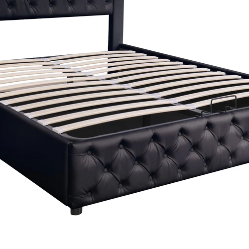 LED Light Functional Upholstered Bed with Slatted Frame and Storage Space - Picture 21 of 26