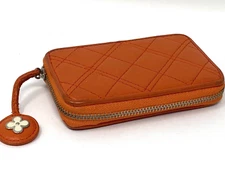 Michel Klein Orange Quilted Leather Credit Card Holder