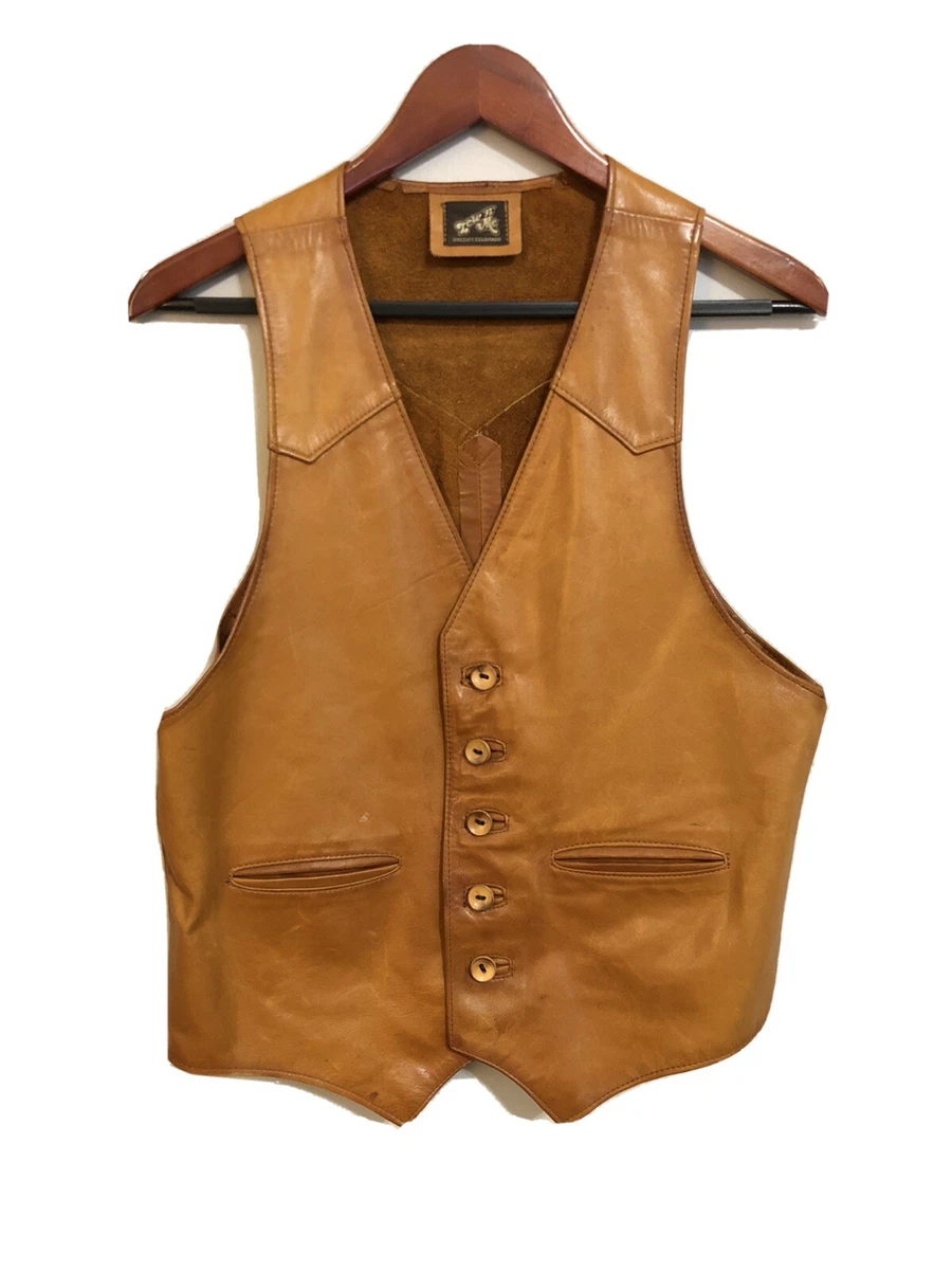 Lew N Me Brown Vintage Leather Cowboy Vest Waistcoat Size 42 eBay