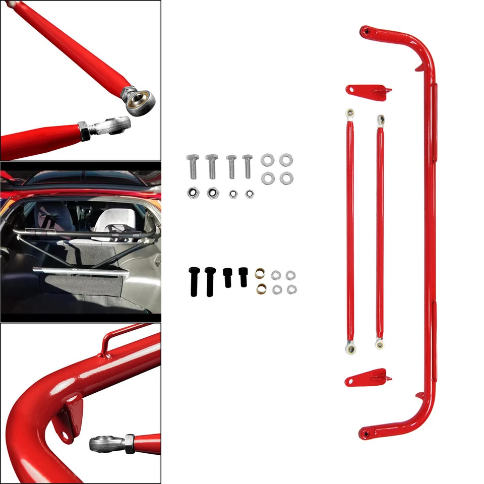 48-49"  Racing Seats Harness Bar Safety Seat Belt Stainless Steel Roll Kit Red  Foto 2 de 4