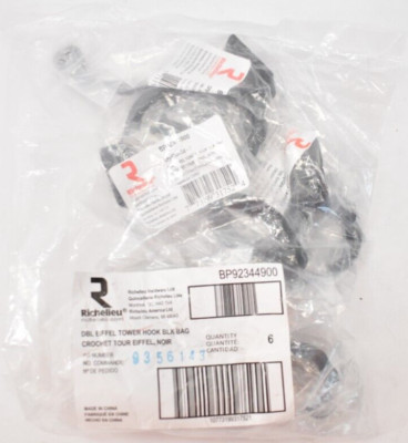 Lot of 6 Richelieu Double Eiffel Tower Hooks Matte Black 4-5/8'' BP92344900