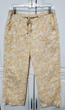 Jones New York Sport Linen Cotton Crop Pants Tropical Tan Beige White Size 8 J-9