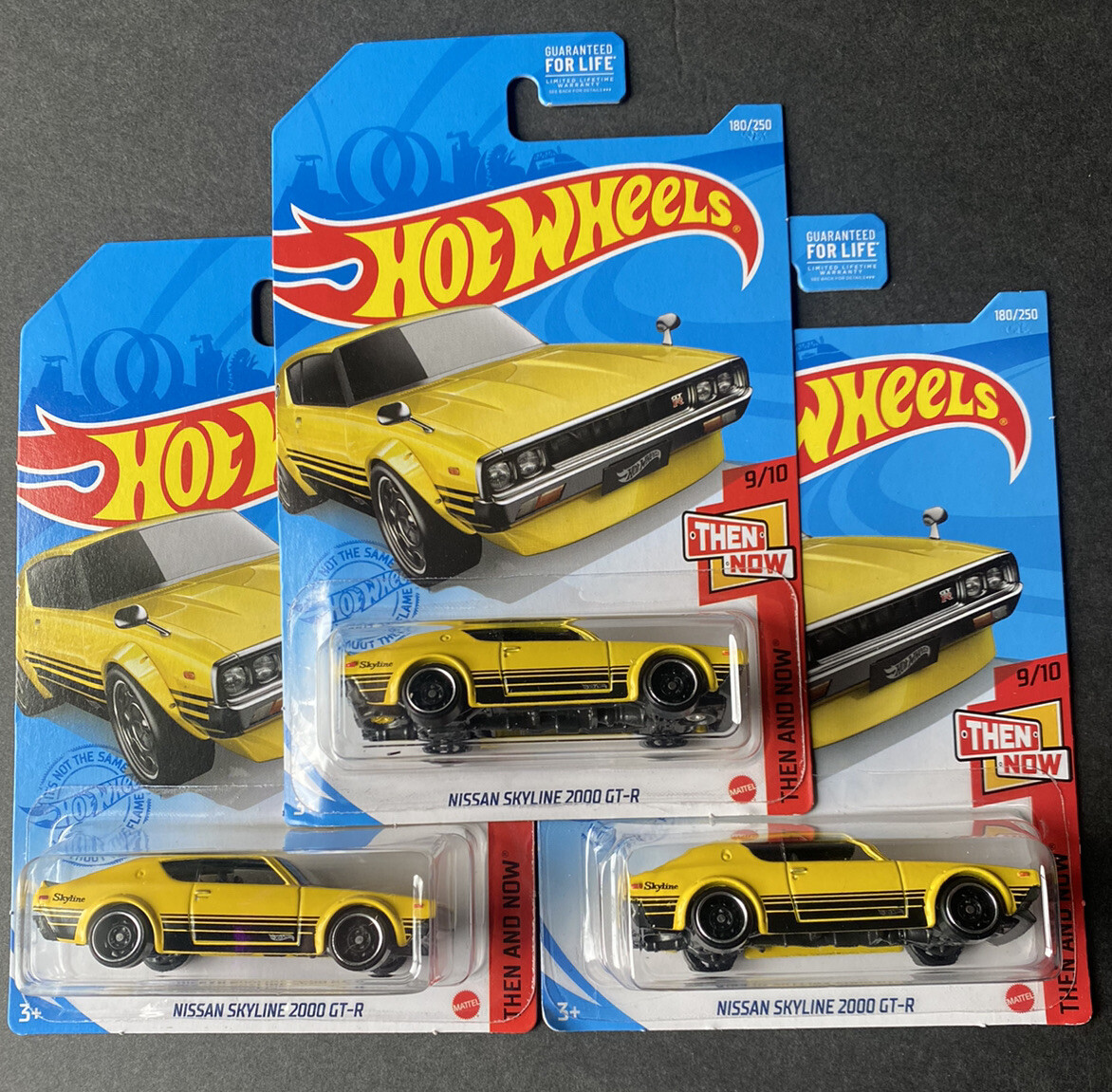 LOT OF 3 ~ Hot Wheels Nissan Skyline 2000 GT-R Yellow Then and Now