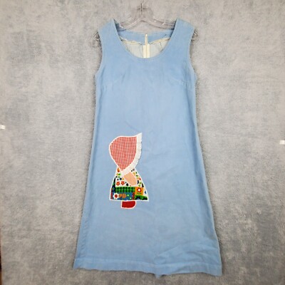 Vtg 50s Women's Denim Dress Sz S M Blue Sunbonnet Sue Applique A-Line  Sleeveless | eBay
