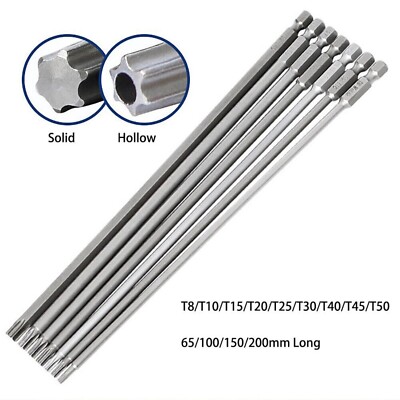 Magnetic Torx Security Screw Bit T8-T50 Extra Long Impact Driver Drill 1/4'' Hex